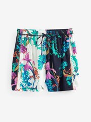 Navy Blue Floral Tie Waist Shorts - Image 5 of 5