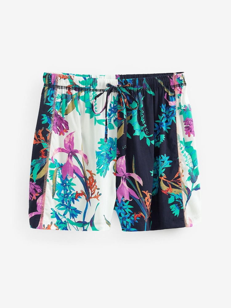 Navy Blue Floral Tie Waist Shorts - Image 5 of 5