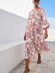 Red Paisley Red Paisley Long Sleeve Midi Summer Dress - Image 1 of 5