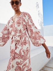 Red Paisley Red Paisley Long Sleeve Midi Summer Dress - Image 2 of 5