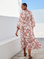 Red Paisley Red Paisley Long Sleeve Midi Summer Dress - Image 3 of 5
