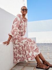 Red Paisley Red Paisley Long Sleeve Midi Summer Dress - Image 4 of 5
