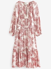 Red Paisley Red Paisley Long Sleeve Midi Summer Dress - Image 5 of 5