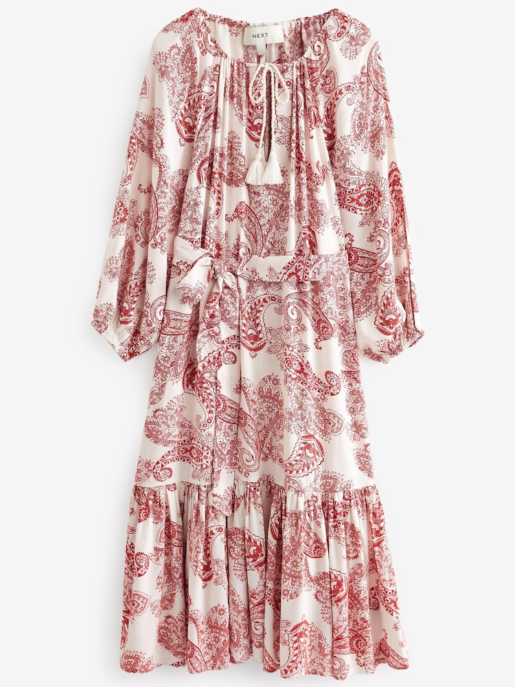 Red Paisley Red Paisley Long Sleeve Midi Summer Dress - Image 5 of 5
