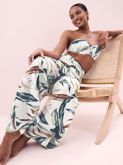 White Floral Elasticated Waist Full Length Wide Leg Trousers - Image 1 of 8