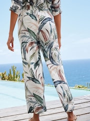 White Floral Elasticated Waist Full Length Wide Leg Trousers - Image 4 of 8