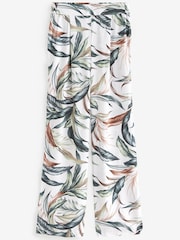 White Floral Elasticated Waist Full Length Wide Leg Trousers - Image 8 of 8