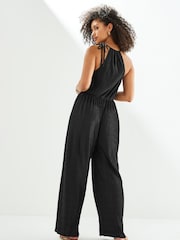 Black Halterneck Plissé Jumpsuit - Image 2 of 6
