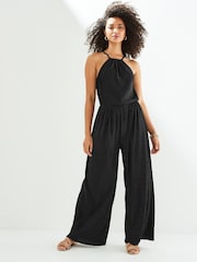 Black Halterneck Plissé Jumpsuit - Image 3 of 6