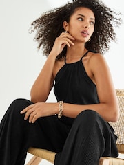 Black Halterneck Plissé Jumpsuit - Image 4 of 6