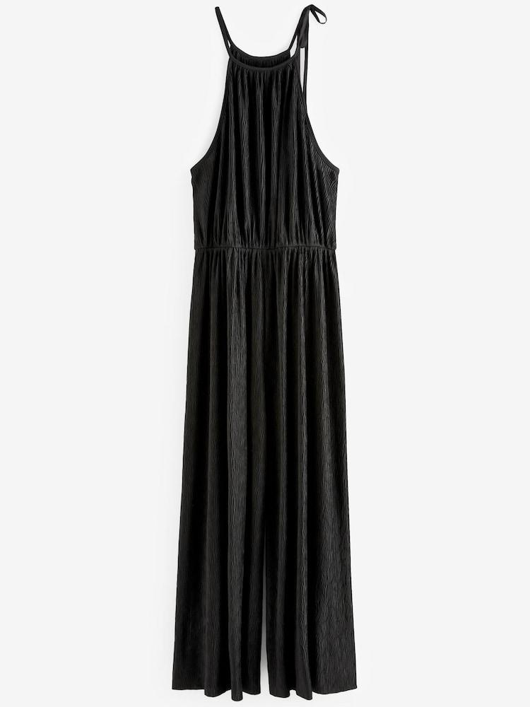 Black Halterneck Plissé Jumpsuit - Image 6 of 6