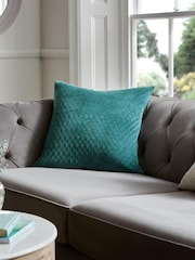 Teal Blue Velvet Quilted Hamilton 50 x 50 Cushion - Image 1 of 4