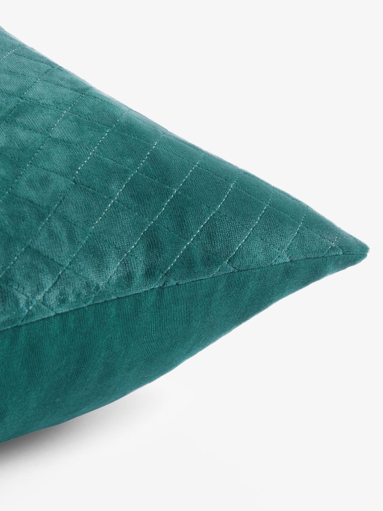 Teal Blue Velvet Quilted Hamilton 50 x 50 Cushion - Image 2 of 4