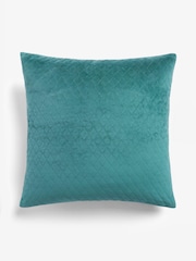 Teal Blue Velvet Quilted Hamilton 50 x 50 Cushion - Image 3 of 4