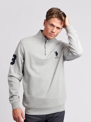 U.S. Polo Assn. Grey Mens Basic Quarter Zip Funnel 100% Cotton Sweatshirt - Image 1 of 4