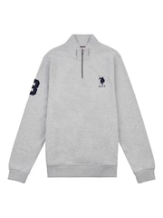 U.S. Polo Assn. Grey Mens Basic Quarter Zip Funnel 100% Cotton Sweatshirt - Image 4 of 4