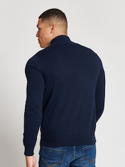 U.S. Polo Assn. Mens Blue Cotton Funnel Neck Zip Knit Jumper - Image 2 of 5