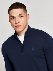 U.S. Polo Assn. Mens Blue Cotton Funnel Neck Zip Knit Jumper - Image 3 of 5