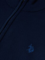 U.S. Polo Assn. Mens Blue Cotton Funnel Neck Zip Knit Jumper - Image 5 of 5