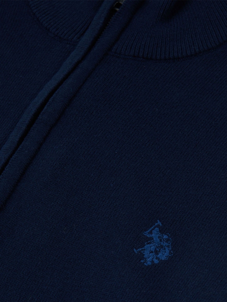 U.S. Polo Assn. Mens Blue Cotton Funnel Neck Zip Knit Jumper - Image 5 of 5