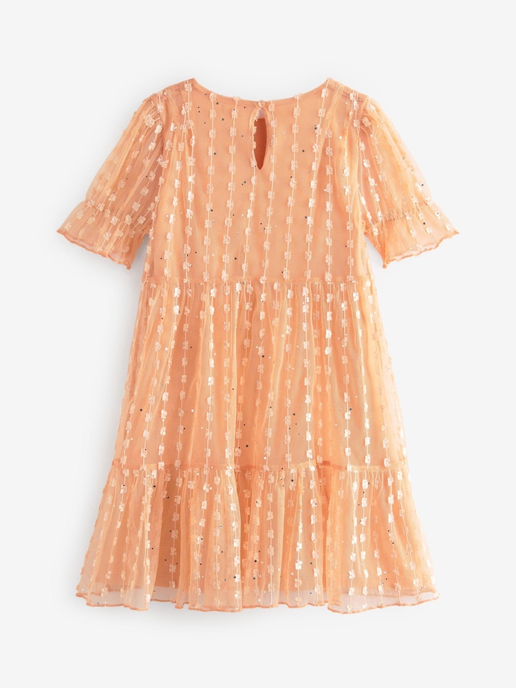 Apricot/Pastellorange - Kurzärmeliges, gestuftes Partykleid aus glitzerndem Netzstoff (3–16 J.) - Bild 6 von 6 Apricot/Pastellorange - Kurzärmeliges, gestuftes Partykleid aus glitzerndem Netzstoff (3–16 J.) - Bild 6 von 6