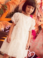 Ecru White Organza Floral Tiered Dress (3-16yrs) - Image 1 of 3