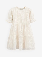 Ecru White Organza Floral Tiered Dress (3-16yrs) - Image 2 of 3