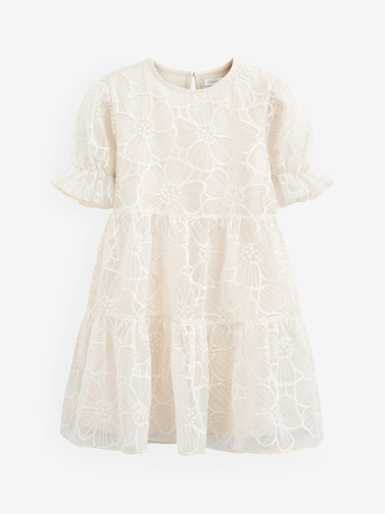 Ecru White Organza Floral Tiered Dress (3-16yrs) - Image 2 of 3