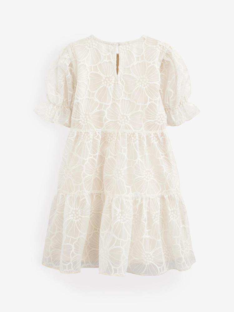 Ecru White Organza Floral Tiered Dress (3-16yrs) - Image 3 of 3