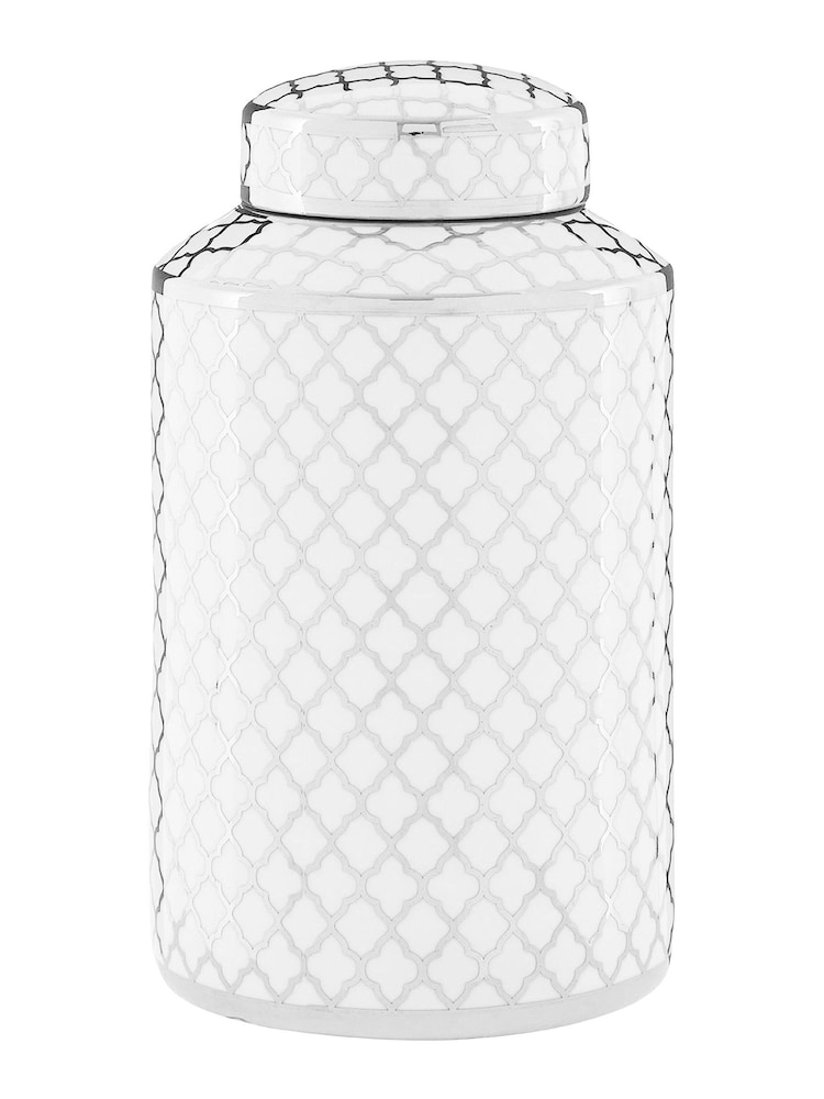 Fifty Five South White/Silver Renne Small Ceramic Jar - Image 4 of 4 Fifty Five South White/Silver Renne Small Ceramic Jar - Image 4 of 4