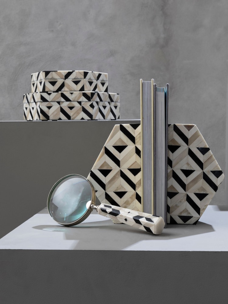 Fifty Five South Ivory/Black Harlo Hexagon Bookends - Image 1 of 4