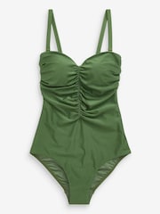 Khaki High Shine Tummy Control Ruched Bandeau Swimsuit - Image 5 of 5