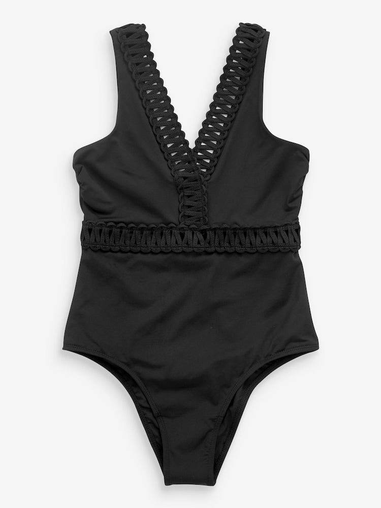 Black Tummy Control Plunge Swimsuit - Image 5 of 5