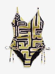 Green/Black Geo Tummy Control Side Ruched Swimsuit - Image 5 of 5