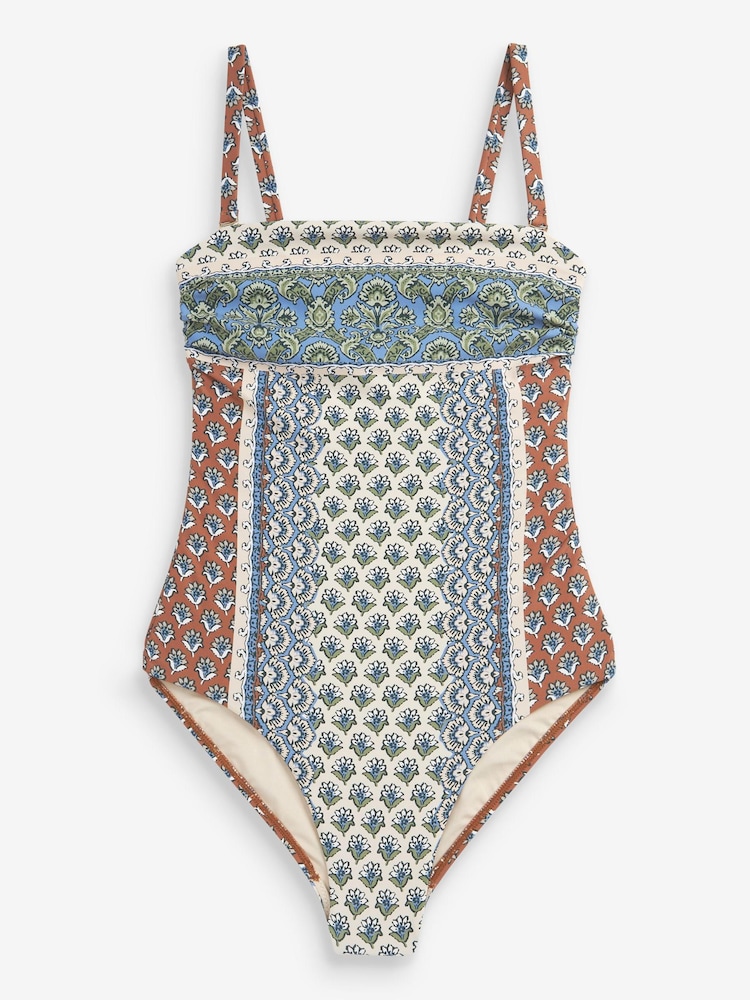 Green Woodblock Bandeau Tummy Control Swimsuit - Image 5 of 5