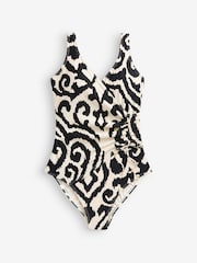 Mono Aztec Ruched Side Tummy Shaping Control Swimsuit - Image 5 of 5