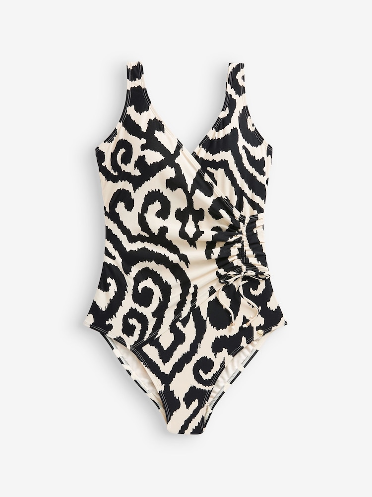 Mono Aztec Ruched Side Tummy Shaping Control Swimsuit - Image 5 of 5