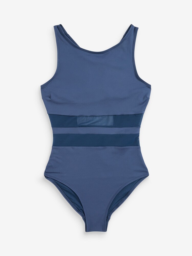 Navy Mesh Essential High Neck Swimsuit - Image 5 of 5