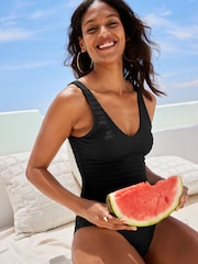 Black Texture Essential Plunge Swimsuit - Image 3 of 5