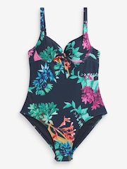 Navy Blue Floral Padded Wired Tummy Control Swimsuit - Image 5 of 5