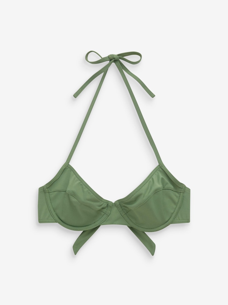 Khaki Green Non Pad Wired Tie Back Bikini Top - Image 5 of 5