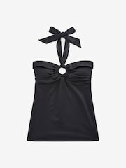 Black Tummy Control Halter Bandeau Tankini Top - Image 4 of 4