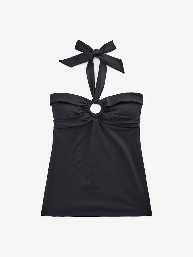 Black Tummy Control Halter Bandeau Tankini Top - Image 4 of 4