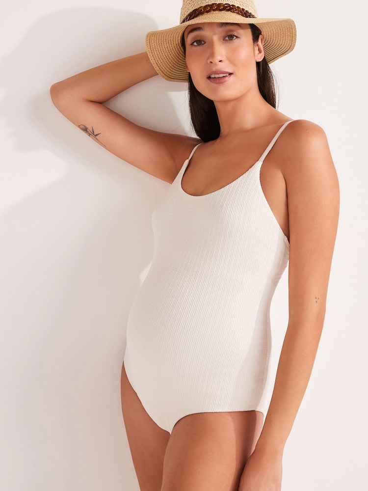 Écru texturé - Maillot de bain de maternité à encolure dégagée - Image 3 of 8