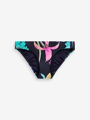 Navy Blue Floral High Leg Roll Top Bikini Bottoms - Image 2 of 2