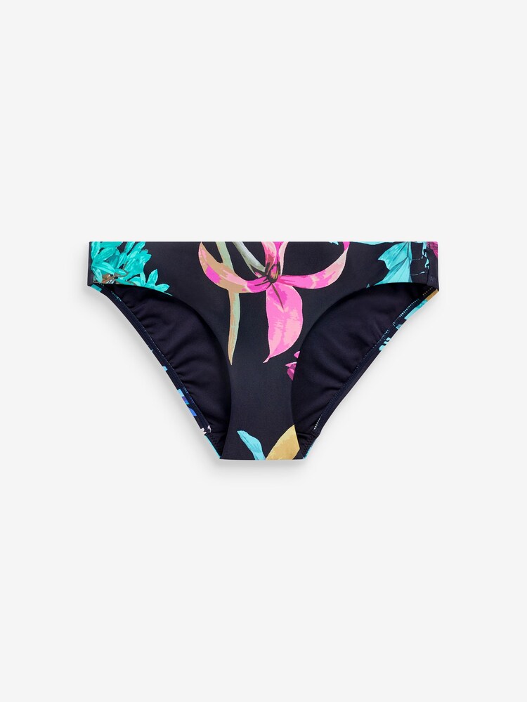 Navy Blue Floral High Leg Roll Top Bikini Bottoms - Image 2 of 2