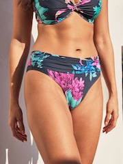 Navy Blue Floral Roll Top Bikini Bottoms - Image 1 of 5
