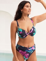 Navy Blue Floral Roll Top Bikini Bottoms - Image 2 of 5