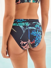 Navy Blue Floral Roll Top Bikini Bottoms - Image 4 of 5