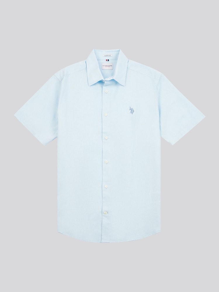 U.S. Polo Assn Blue Linen Blend Shoer Sleeve Shirt - Image 1 of 3